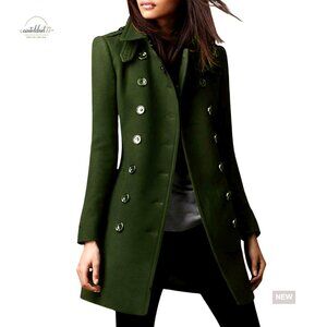 Elegant Double Breasted Wool Blend Pea Coat Classic Chic Winter Trench